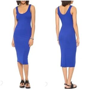Enza Costa Blue Stretch Silk Rib Tank Midi Dress